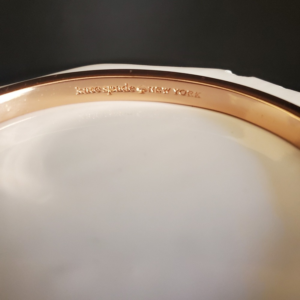 Kate Spade Set In Stone Hinged Bangle Rose Gold Plate with Clear Crystals Signed - Picture 4 of 9